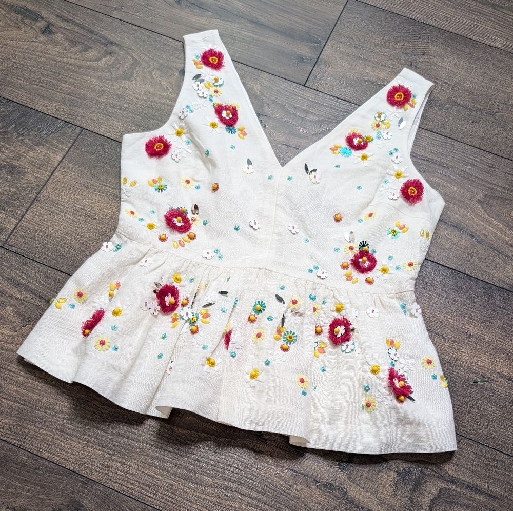 J. Crew White Top with Colorful Floral Embroidery - Picture 2 of 7